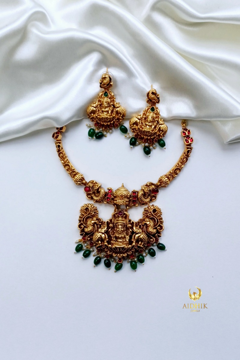 Lakshmi peacock carved necklace 