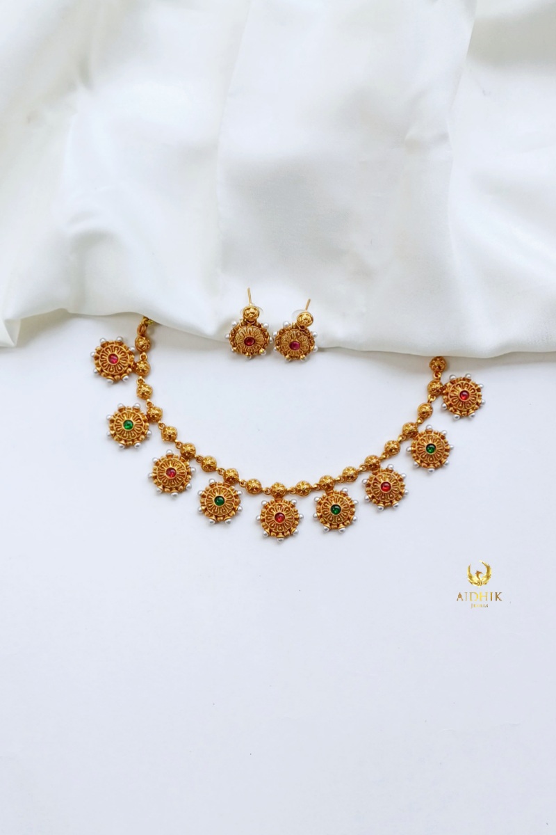 Floral design necklace with earrings