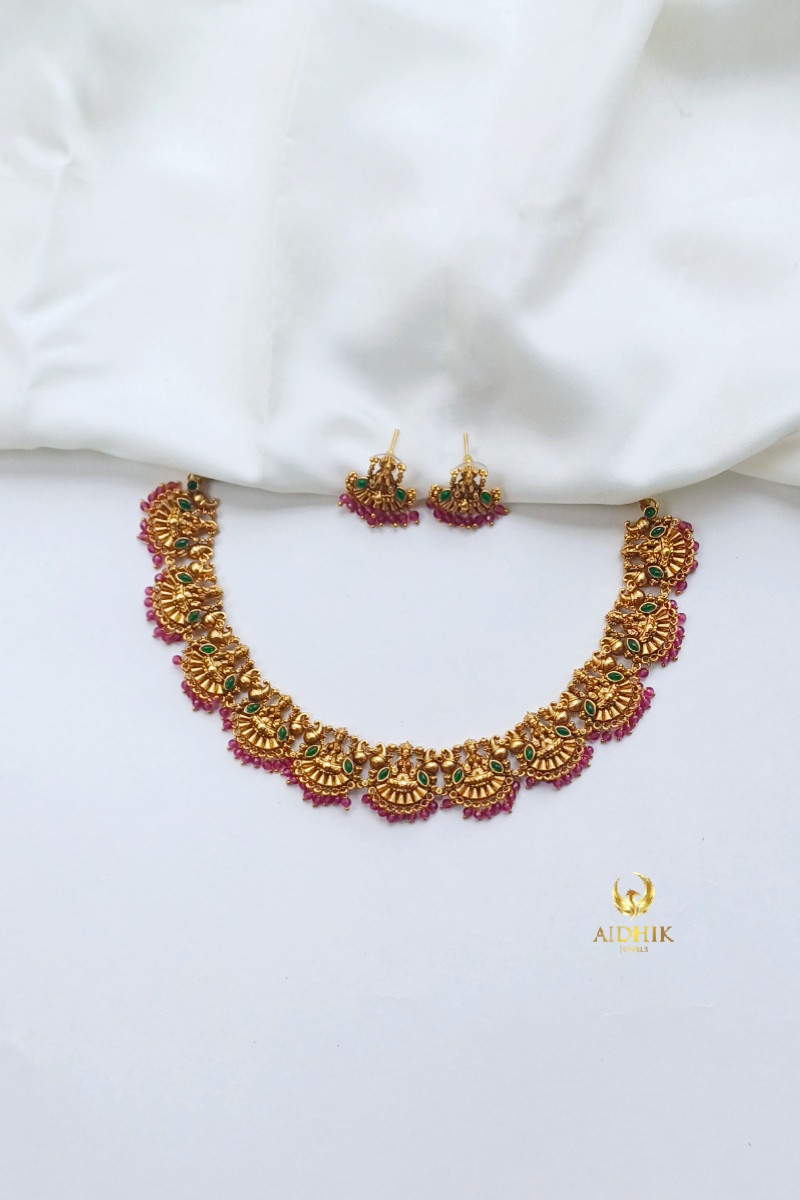 Lakshmi necklace ruby beads with earrings