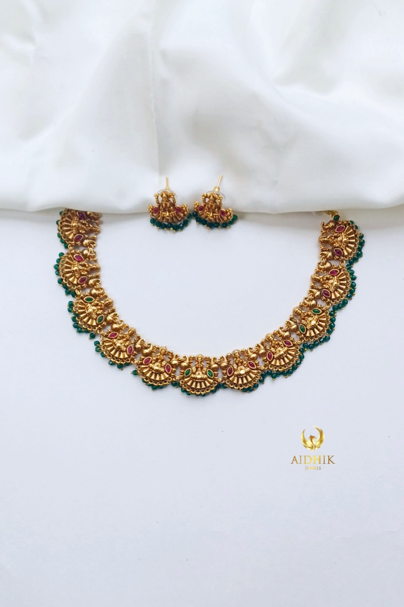 Lakshmi necklace green beads 