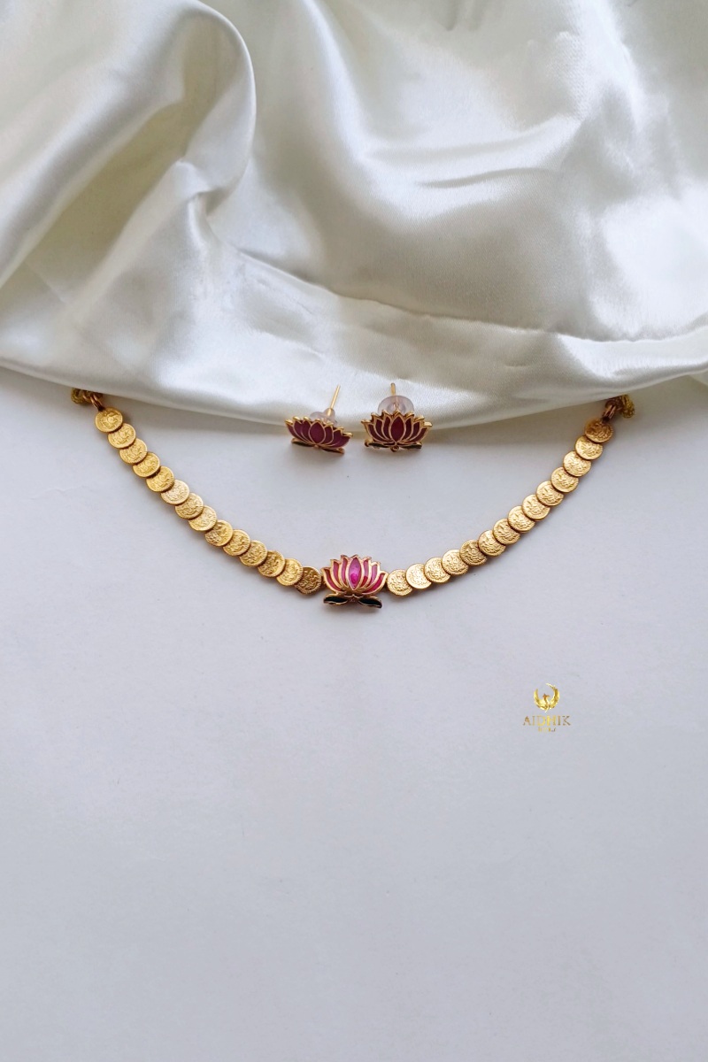 Coin lotus necklace with earrings AN76