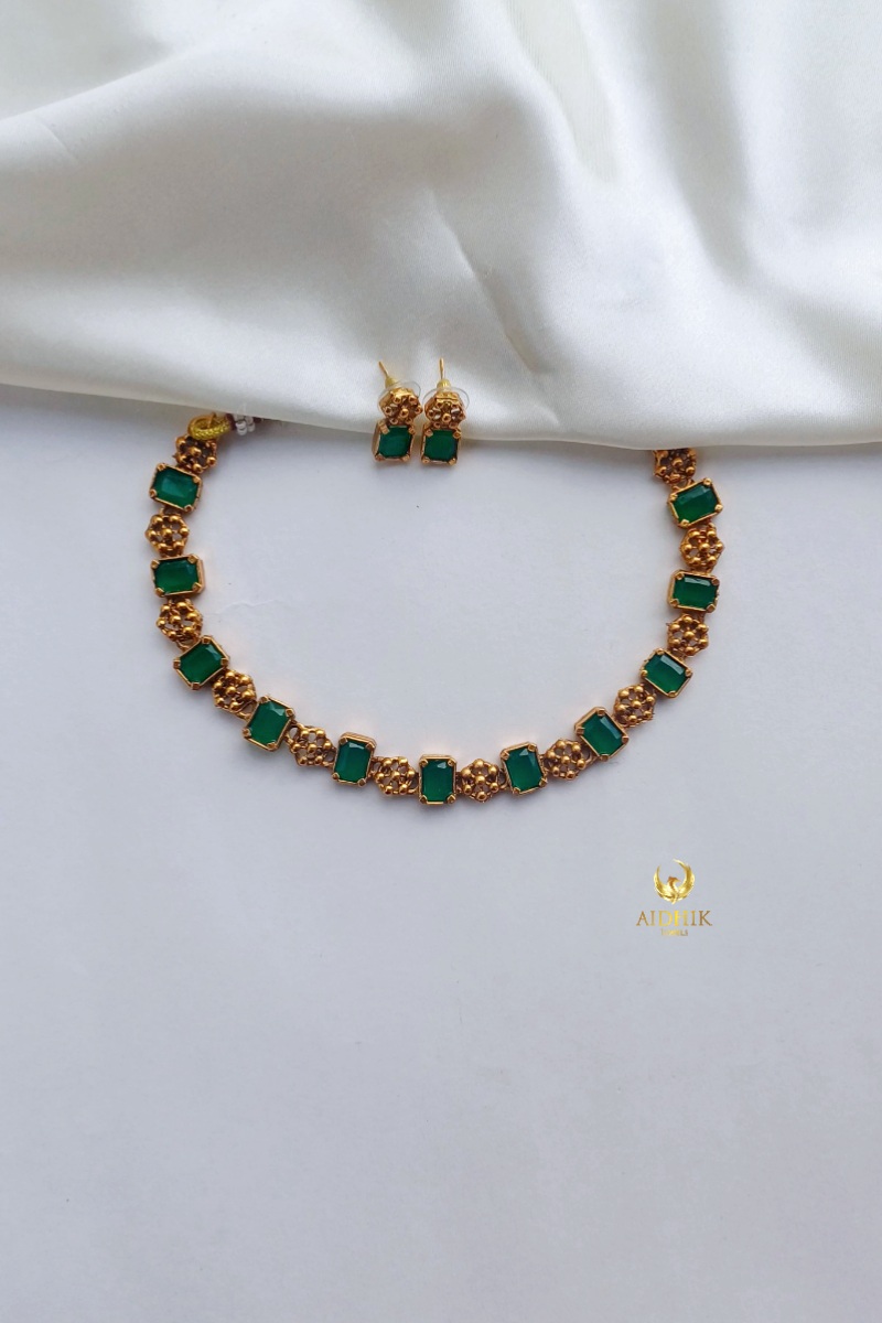 Green sufi necklace with earrings AN79