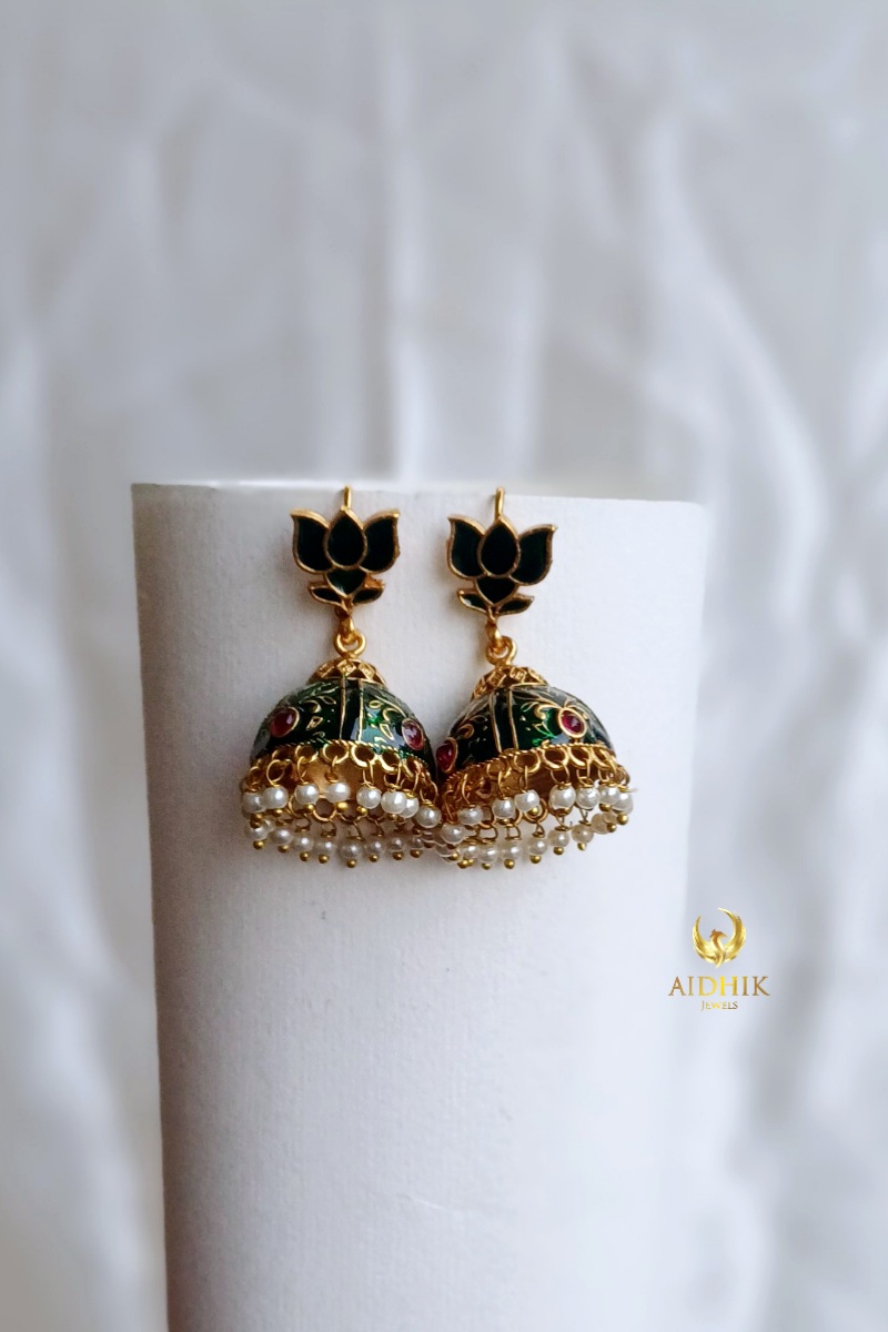 Green Lotus hook jhumka AE27