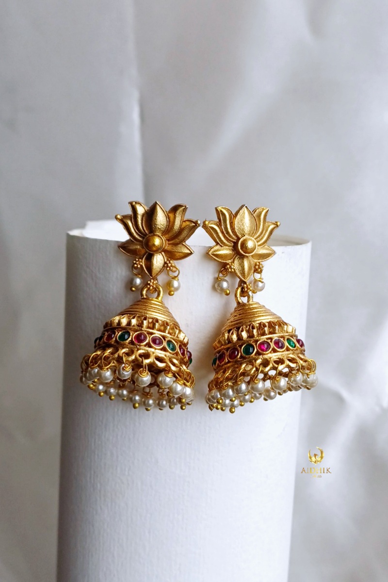 Lotus jhumka with pearl hangings AE34