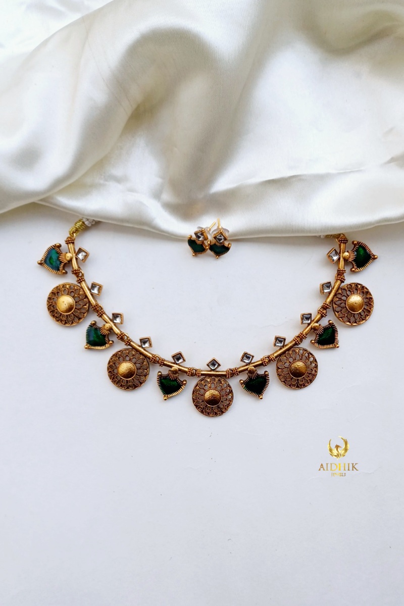 Palakka floral necklace with earrings AN107