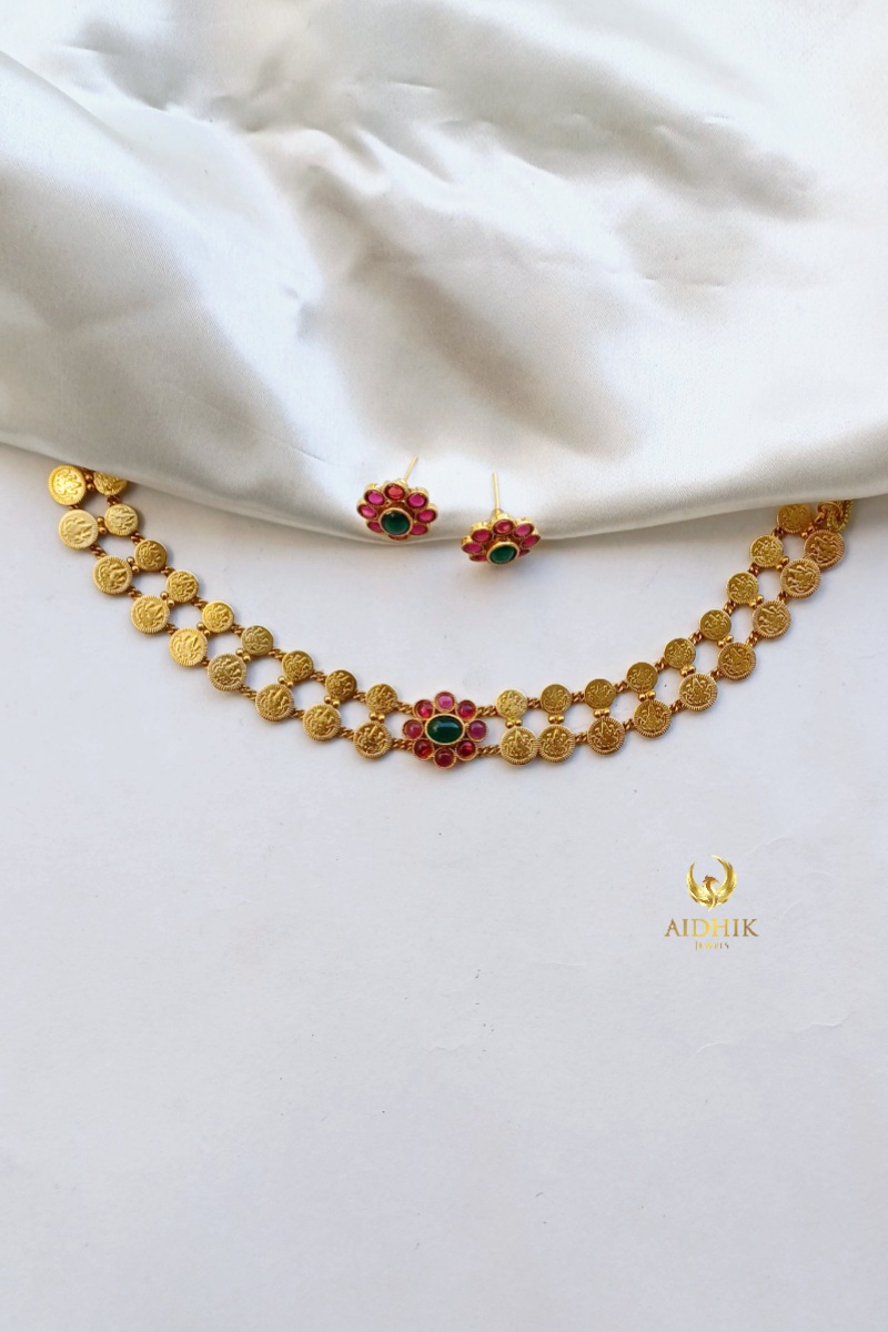 Coin necklace with floral design AN109
