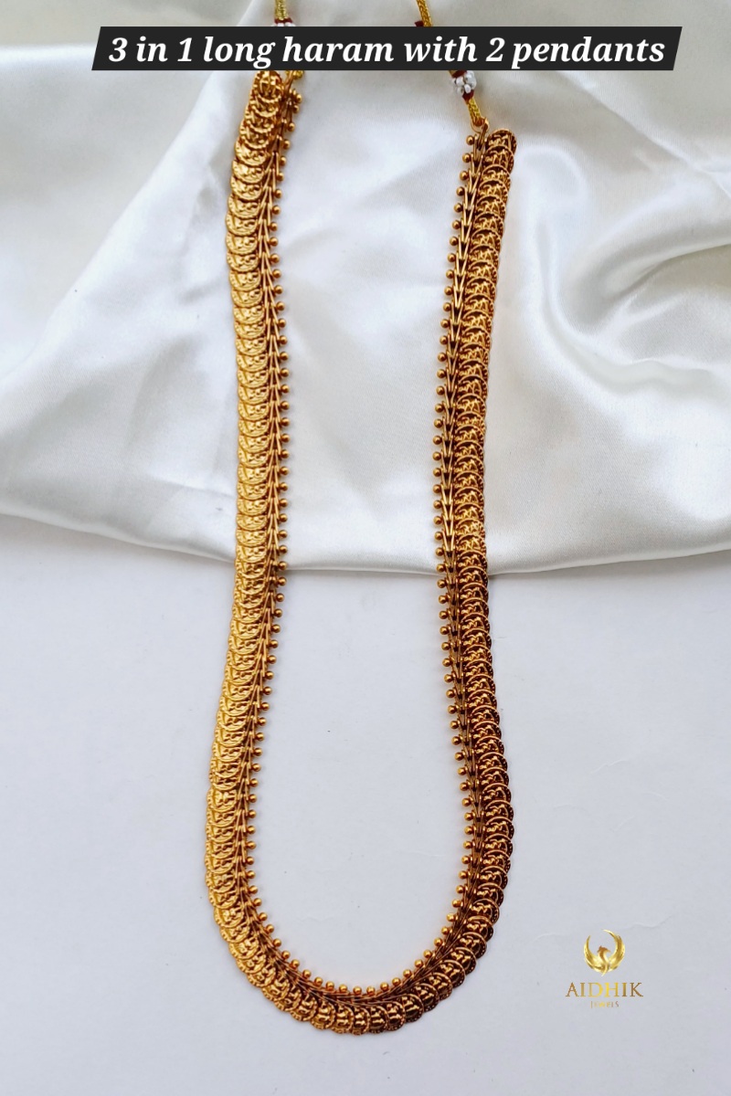 3 in 1 long haram with 2 pendants and earrings AH20